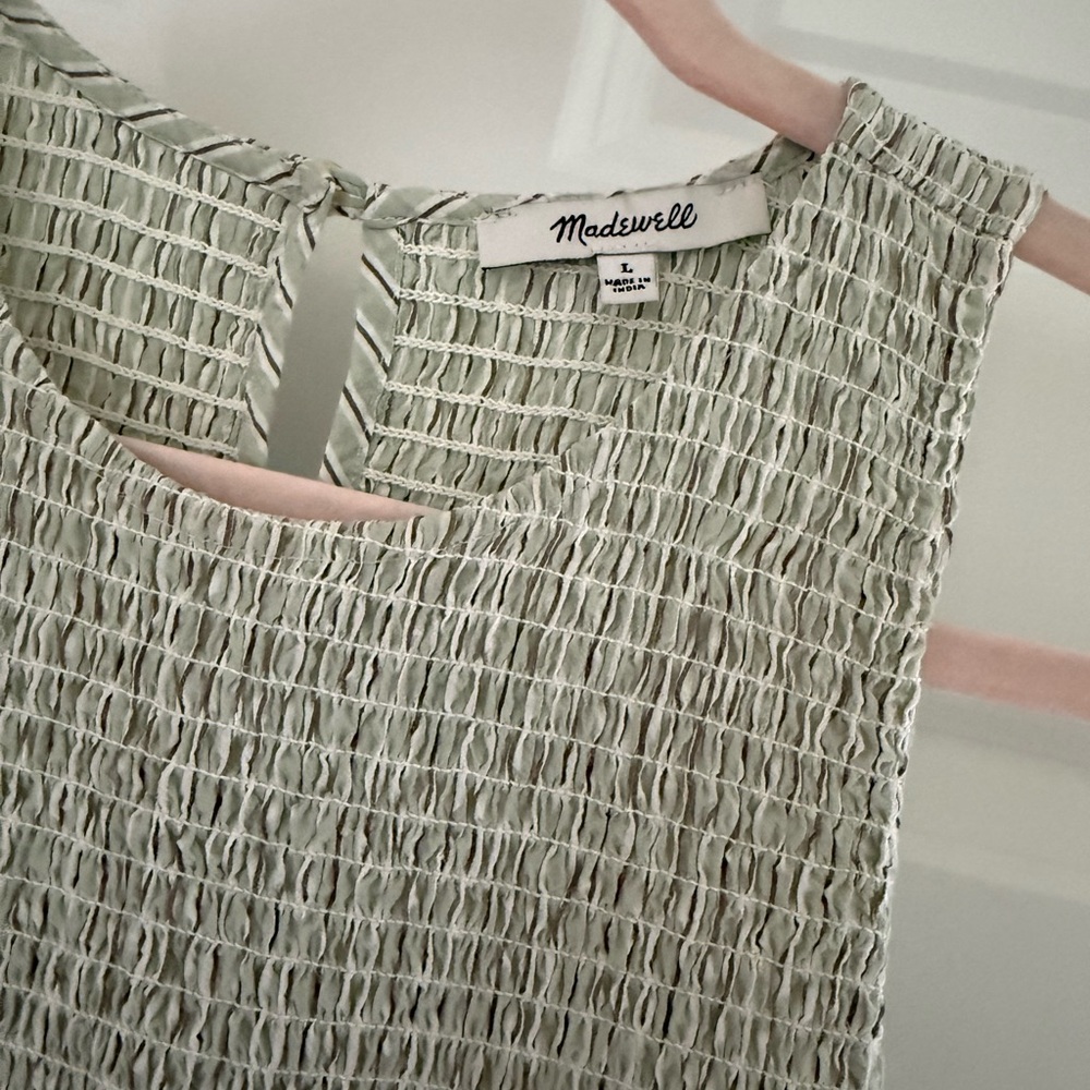 Madewell Sage Green Striped Smocked Midi Dress Size Large - Picture 3 of 5